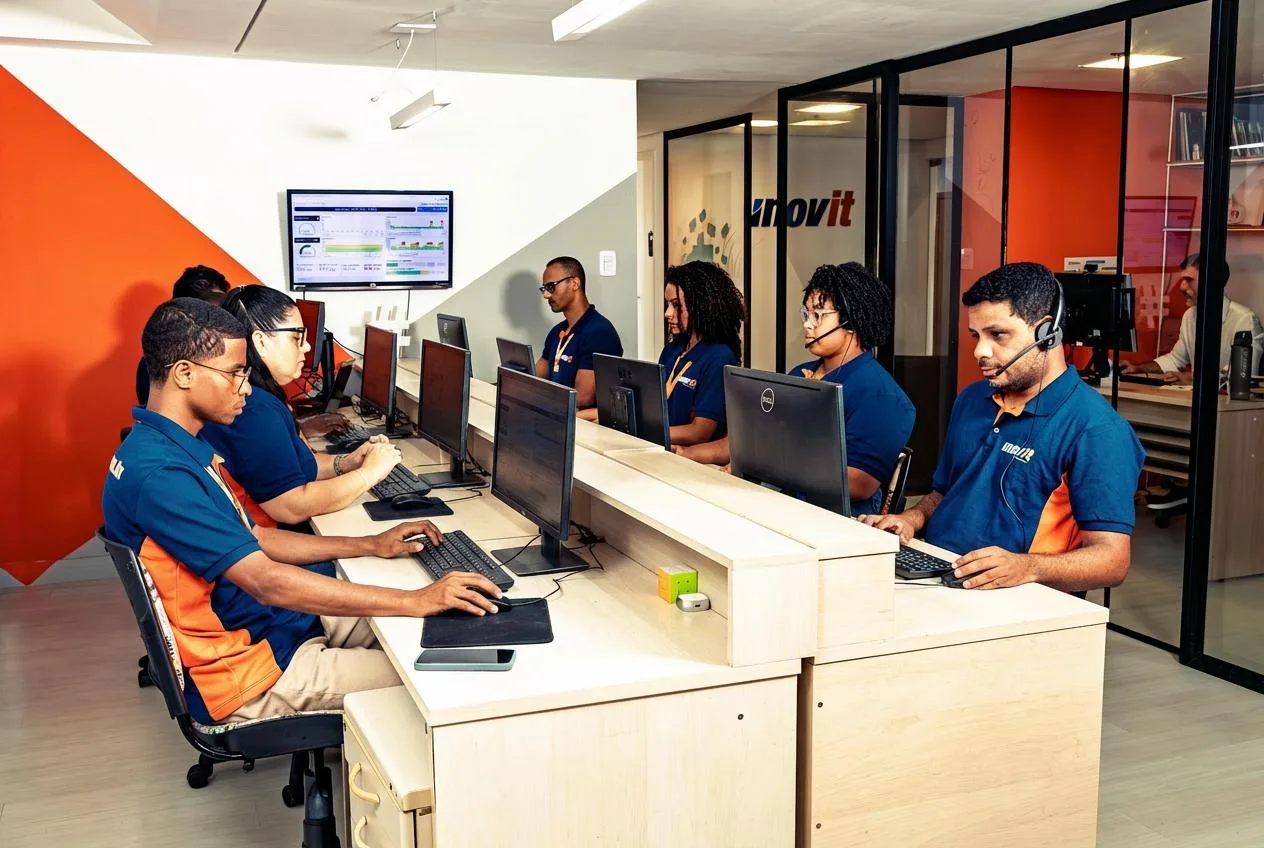 Equipe da inoviT atendendo clientes no centro de operações em Salvador